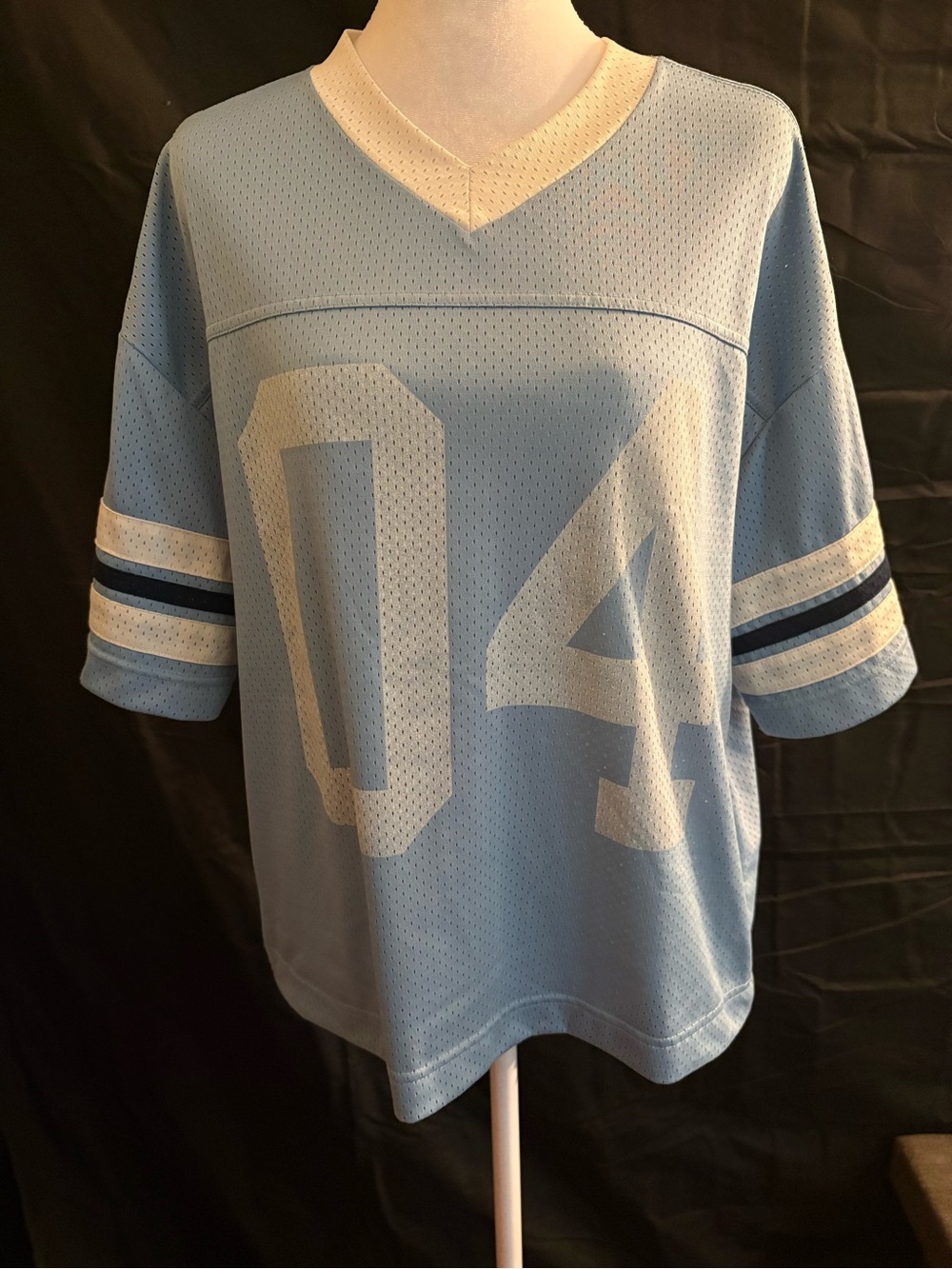 Women’s Hollister oversized Light Blue Athletic Jersey Shirt with White Number 0